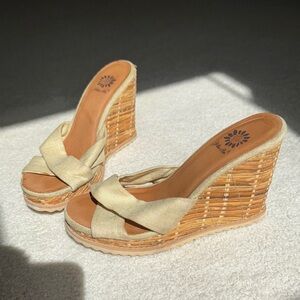 Yellow Box Cream and Tan Wedge Sandals